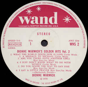 Dionne Warwick ‎– Dionne Warwick's Golden Hits Volume 2