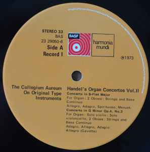 G.F. Handel* - Collegium Aureum, Rudolf Ewerhart - Concertos For Organ & Orchestra (Volume II) (2xLP)