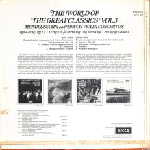 Load image into Gallery viewer, Mendelssohn* And Bruch* - Ruggiero Ricci – The World Of The Great Classics Vol.3 - Violin Concertos
