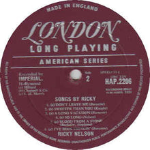 Load image into Gallery viewer, Ricky Nelson  – Songs By Ricky