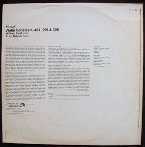 Mozart*, William Kroll, Artur Balsam* ‎– Violin Sonatas K.454, 296 & 305