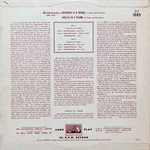 Yehudi Menuhin, Philharmonia Orchestra, Sir Adrian Boult, Mendelssohn*, Gerald Moore – Violin Concerto In D Minor And Violin Sonata In F
