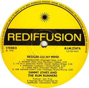 Sammy Jones And The Rum Runners ‎– Reggae On My Mind