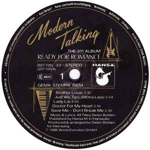 Modern Talking ‎– Ready For Romance - The 3rd Album