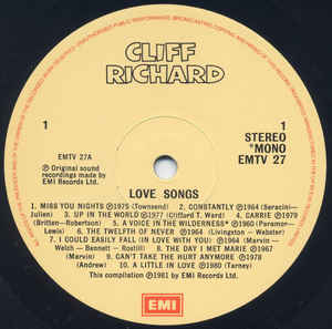 Cliff Richard ‎– Love Songs