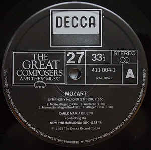 Mozart* - New Philharmonia Orchestra, Carlo Maria Giulini ‎– Symphony No. 40 In G Minor, K.550 And Symphony No. 41 In C, K.551 'Jupiter'