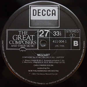Mozart* - New Philharmonia Orchestra, Carlo Maria Giulini ‎– Symphony No. 40 In G Minor, K.550 And Symphony No. 41 In C, K.551 'Jupiter'