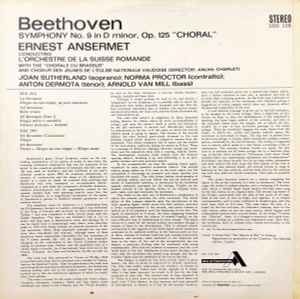 Beethoven*, Ernest Ansermet Conducting L'Orchestre De La Suisse Romande – Symphony No.9 "The Choral"