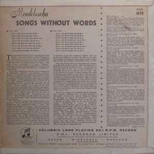 Load image into Gallery viewer, Mendelssohn* - Gieseking* - Songs Without Words (LP, Mono, RP)