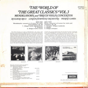 Mendelssohn* And Bruch* - Ruggiero Ricci – The World Of The Great Classics Vol.3 - Violin Concertos