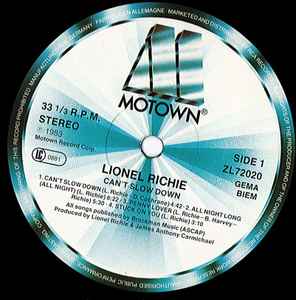 Lionel Richie - Can't Slow Down (LP, Album, RE, Gat)