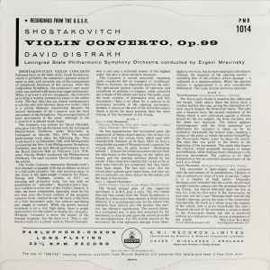 Shostakovich*, David Oistrakh*, Leningrad Philharmonic Orchestra, Evgeni Mravinsky* - Violin Concerto, Op. 99 (10", Mono)