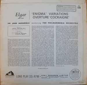 Elgar*, Sir John Barbirolli, Philharmonia Orchestra - Enigma Variations / Cockaigne Overture (LP, 1st)