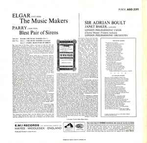 Elgar* / Parry*, Sir Adrian Boult, Janet Baker, London Philharmonic Choir*, London Philharmonic Orchestra* – The Music Makers / Blest Pair Of Sirens