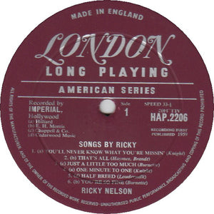 Ricky Nelson  ‎– Songs By Ricky