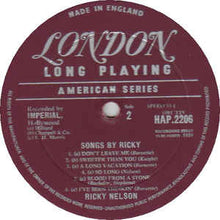 Load image into Gallery viewer, Ricky Nelson  ‎– Songs By Ricky
