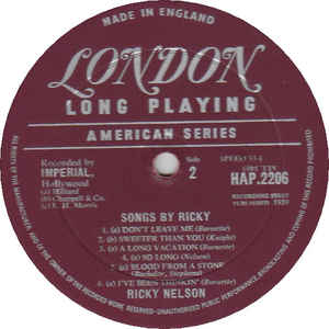 Ricky Nelson  ‎– Songs By Ricky