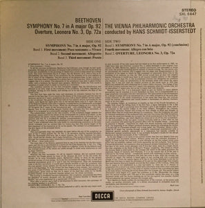 Beethoven* - Hans Schmidt-Isserstedt, Vienna Philharmonic Orchestra* – Symphony No. 7 In A Major - Overture, Leonora No. 3