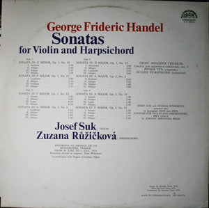 Handel*, Josef Suk And Zuzana Růžičková ‎– Sonatas Op. 1 For Violin And Harpsichord