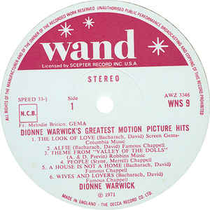 Dionne Warwick ‎– Dionne Warwick's Greatest Motion Picture Hits