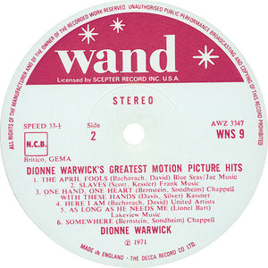 Dionne Warwick ‎– Dionne Warwick's Greatest Motion Picture Hits