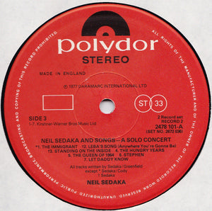 Neil Sedaka ‎– Neil Sedaka And Songs - A Solo Concert