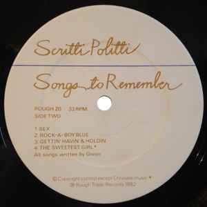 Scritti Politti - Songs To Remember (LP, Album)